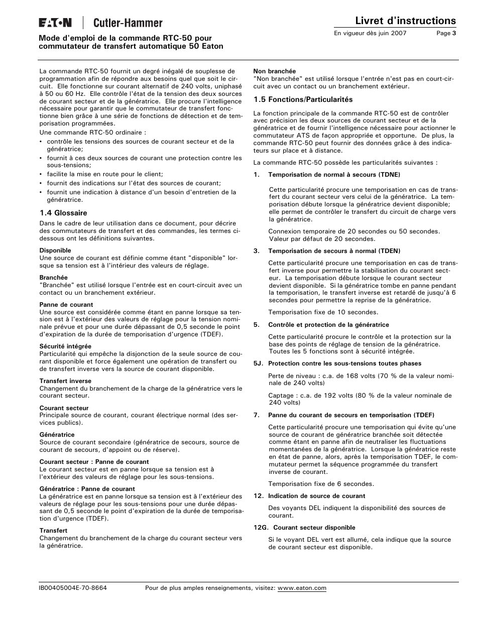 Livret d'instructions | Eaton Electrical RTC-50 User Manual | Page 27 / 36