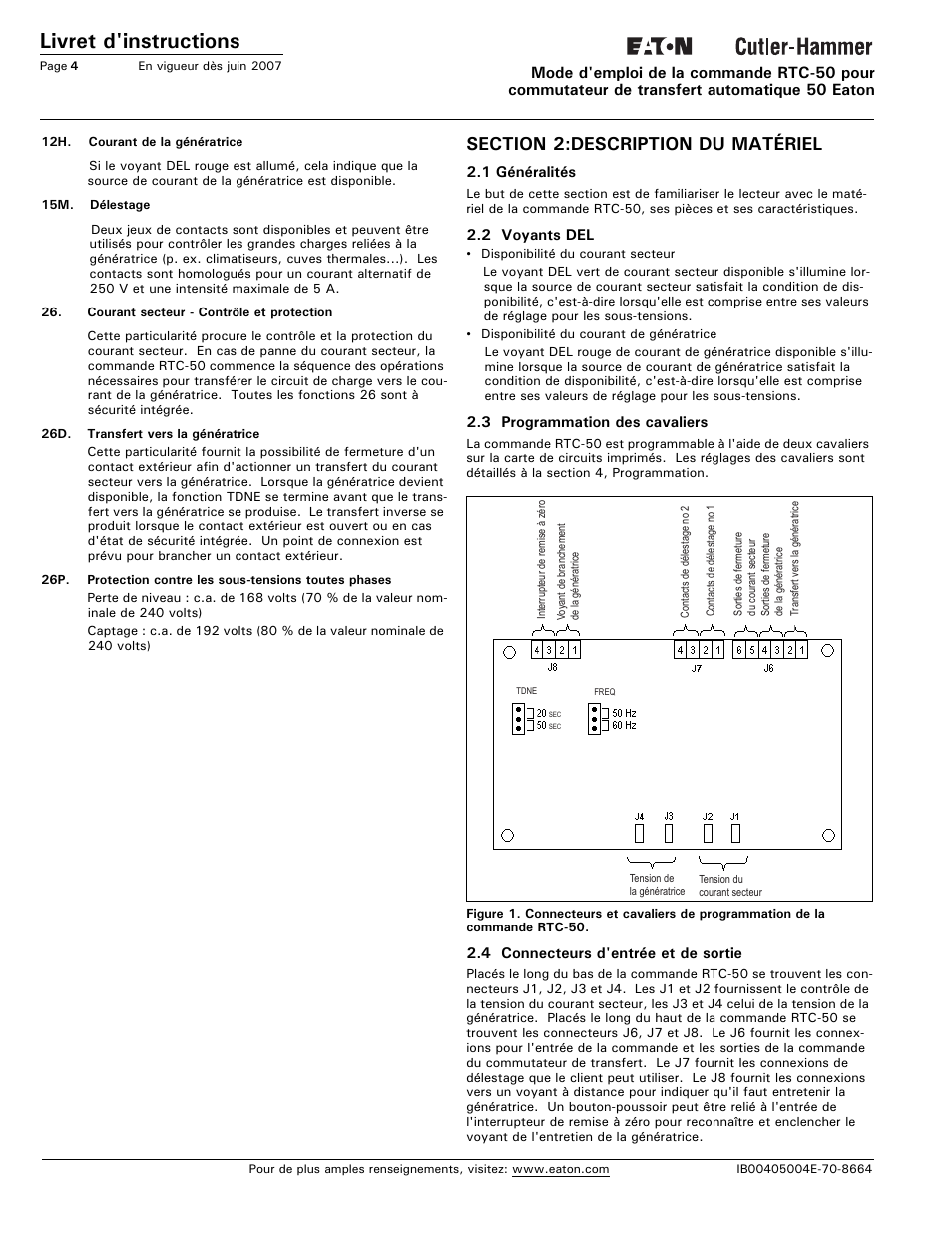 Section 2: description du matériel, Livret d'instructions | Eaton Electrical RTC-50 User Manual | Page 28 / 36