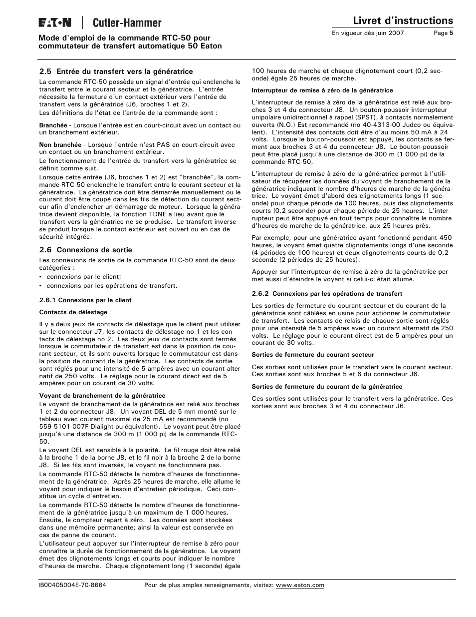 Livret d'instructions | Eaton Electrical RTC-50 User Manual | Page 29 / 36