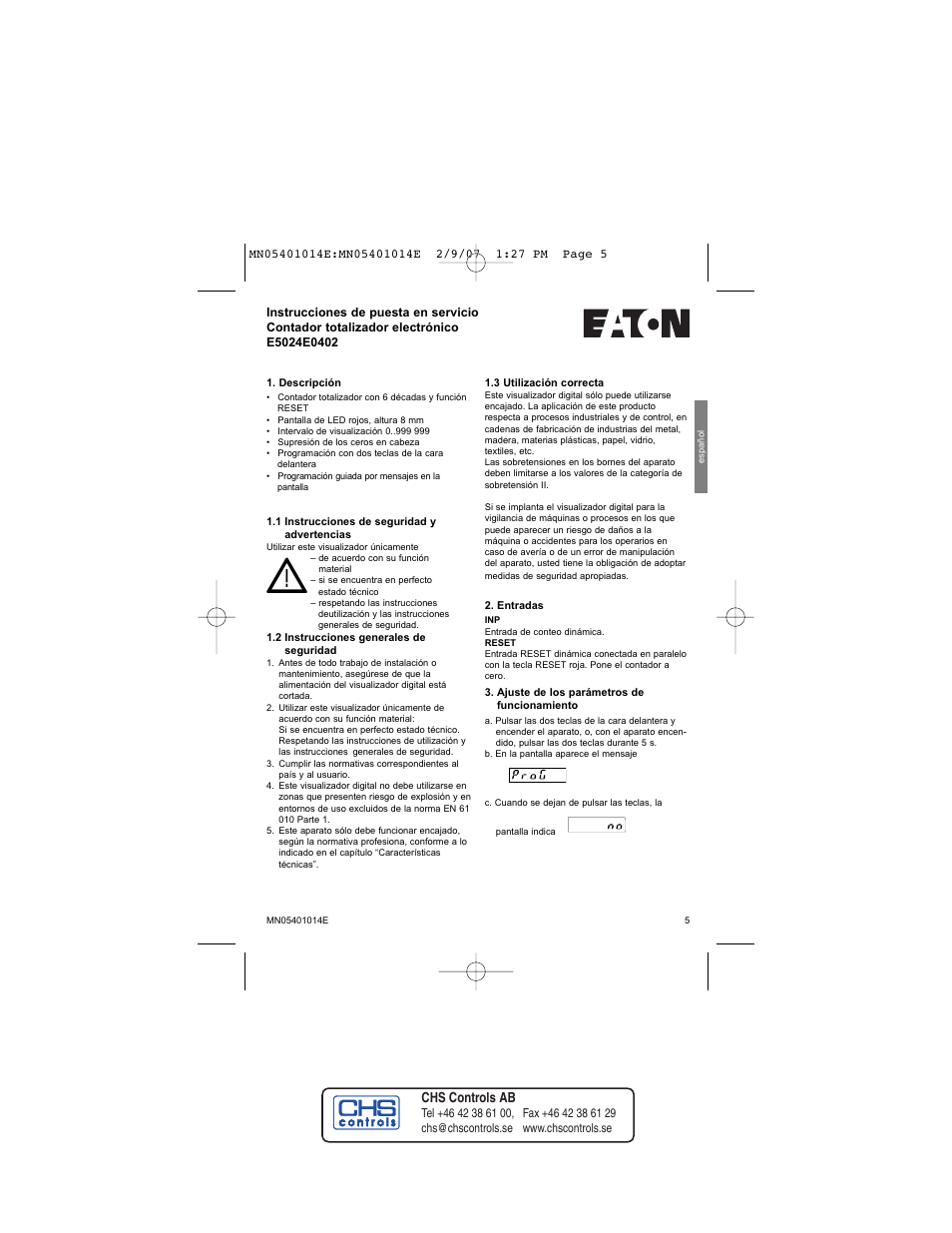 Chs controls ab | Eaton Electrical MN05401014E User Manual | Page 5 / 20
