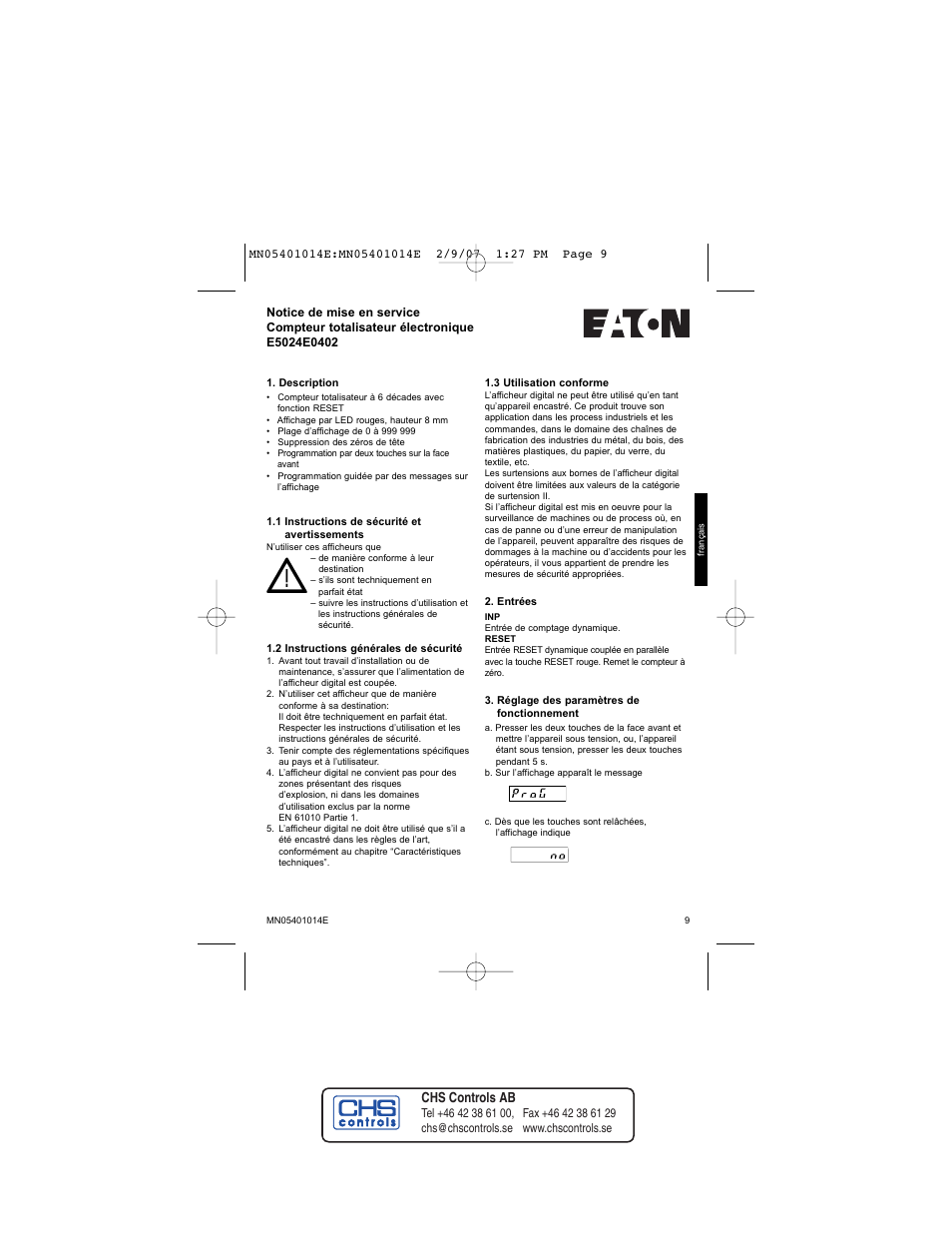 Chs controls ab | Eaton Electrical MN05401014E User Manual | Page 9 / 20