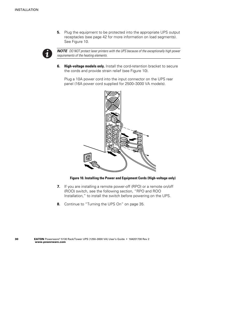 Eaton Electrical Powerware 5130 Rack/Tower UPS 1250-3000 VA User Manual | Page 36 / 74