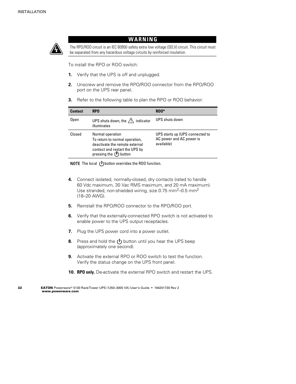 Eaton Electrical Powerware 5130 Rack/Tower UPS 1250-3000 VA User Manual | Page 38 / 74