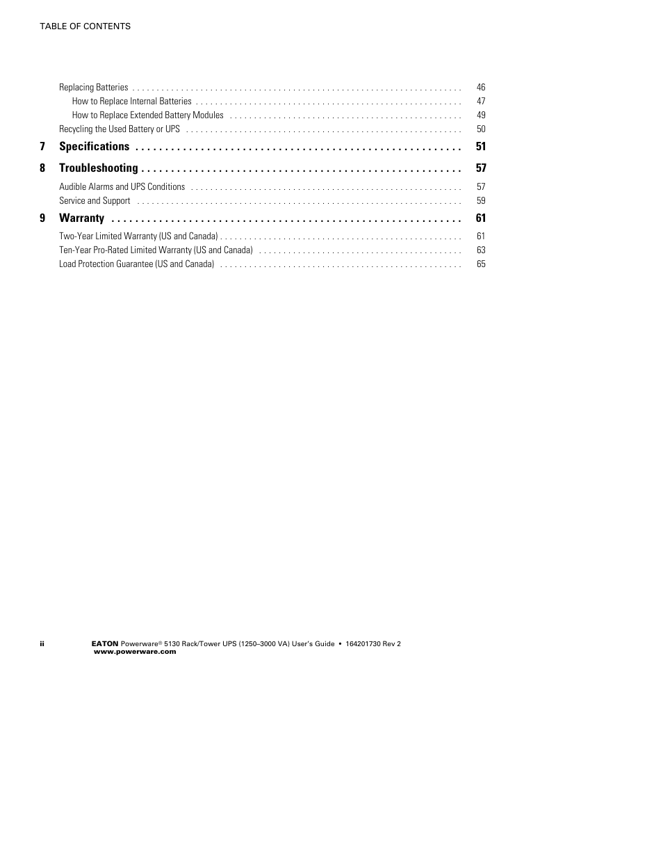 Eaton Electrical Powerware 5130 Rack/Tower UPS 1250-3000 VA User Manual | Page 6 / 74