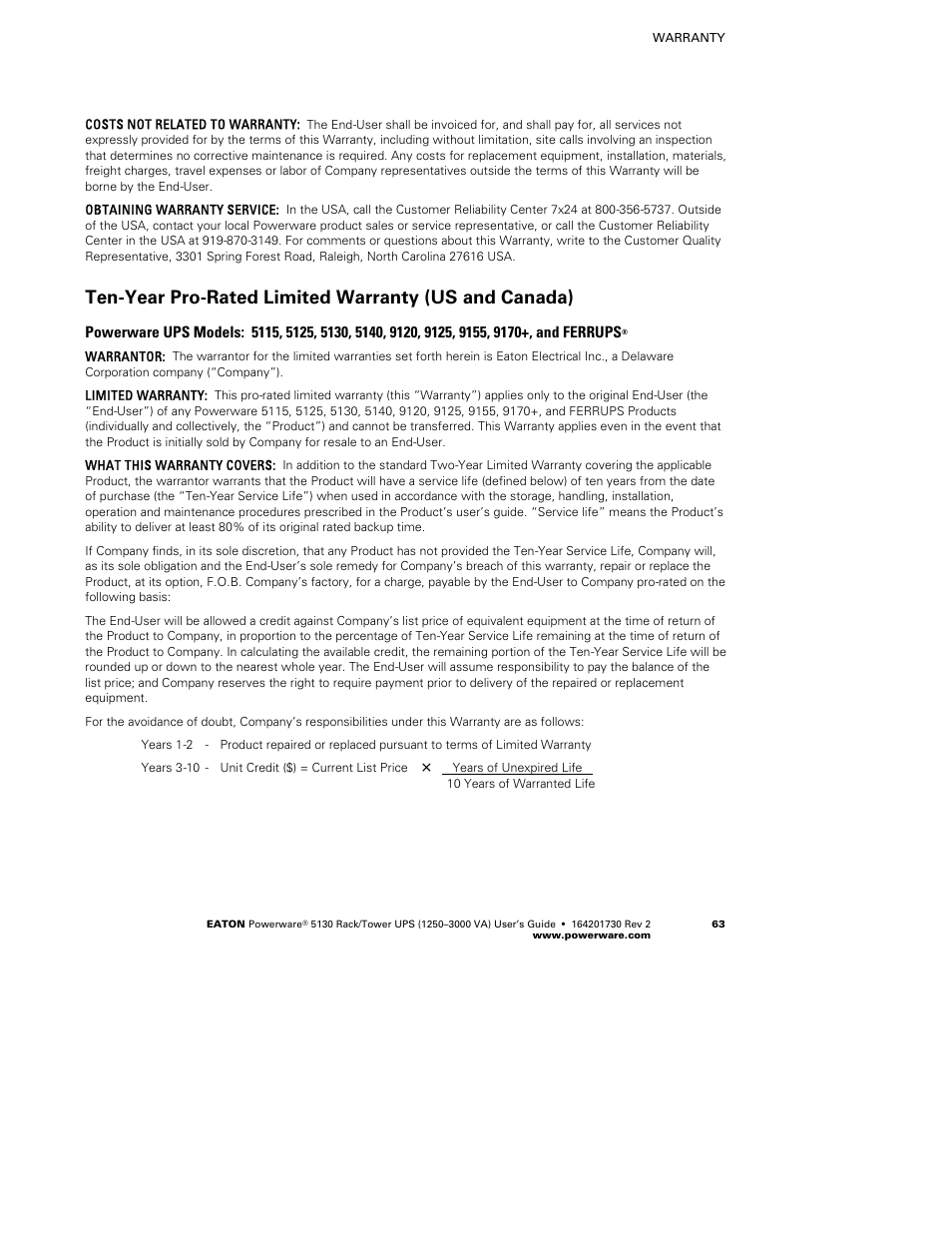 Eaton Electrical Powerware 5130 Rack/Tower UPS 1250-3000 VA User Manual | Page 69 / 74