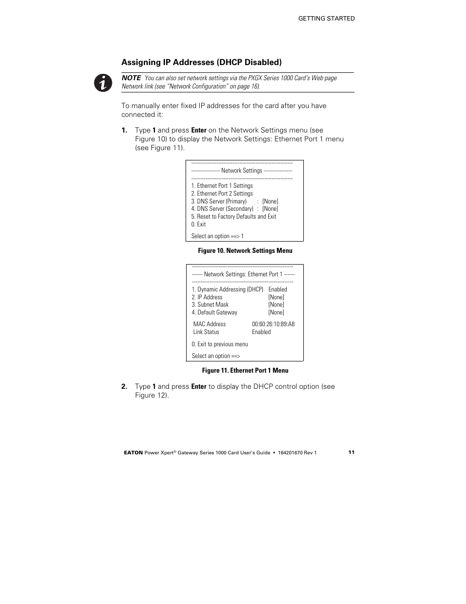 Assigning ip addresses (dhcp disabled) | Eaton Electrical 1000 User Manual | Page 15 / 84