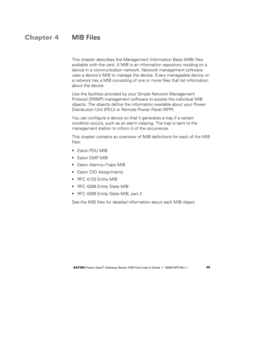 Chapter 4 mib files, Mib files | Eaton Electrical 1000 User Manual | Page 49 / 84