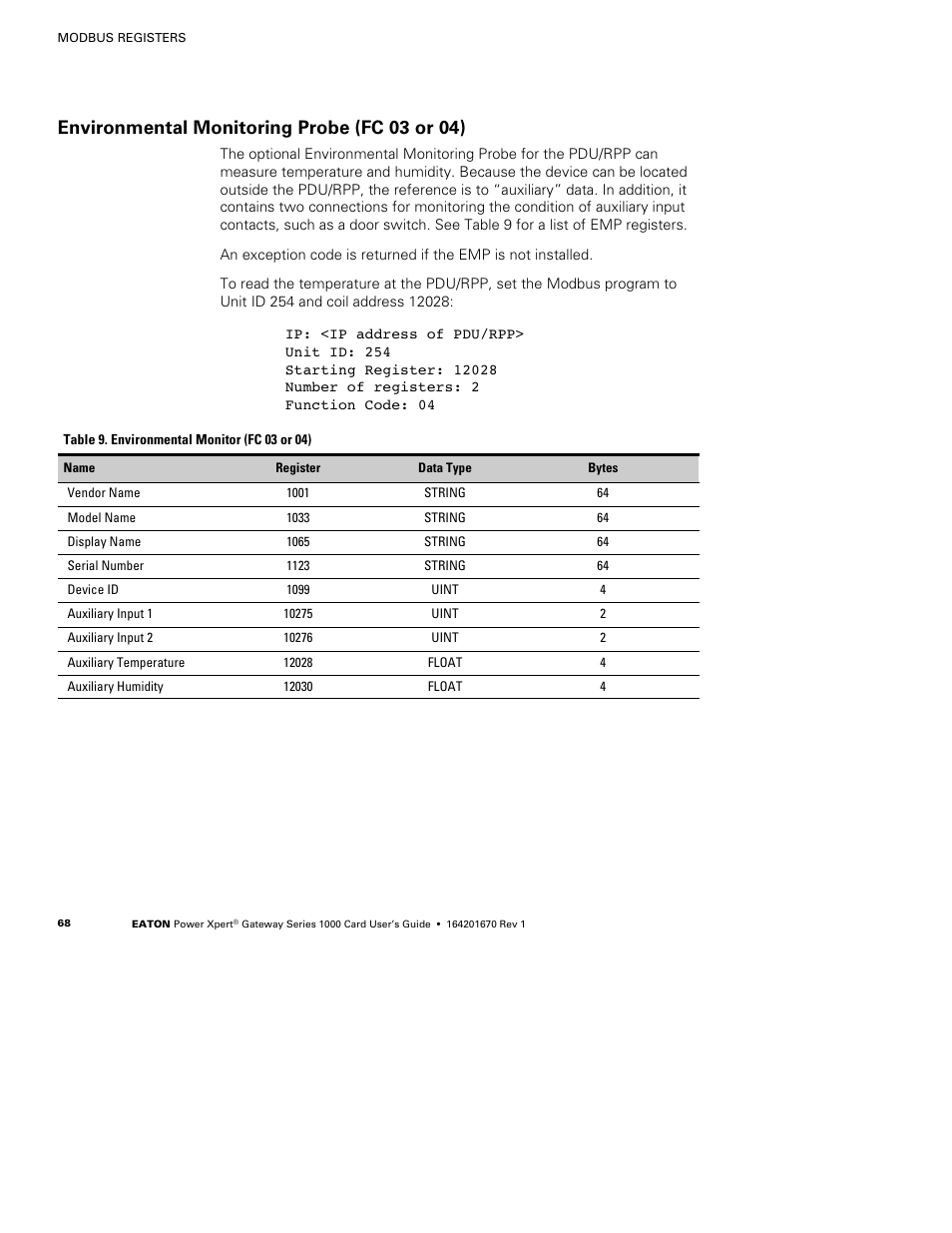 Environmental monitoring probe (fc 03 or 04) | Eaton Electrical 1000 User Manual | Page 72 / 84
