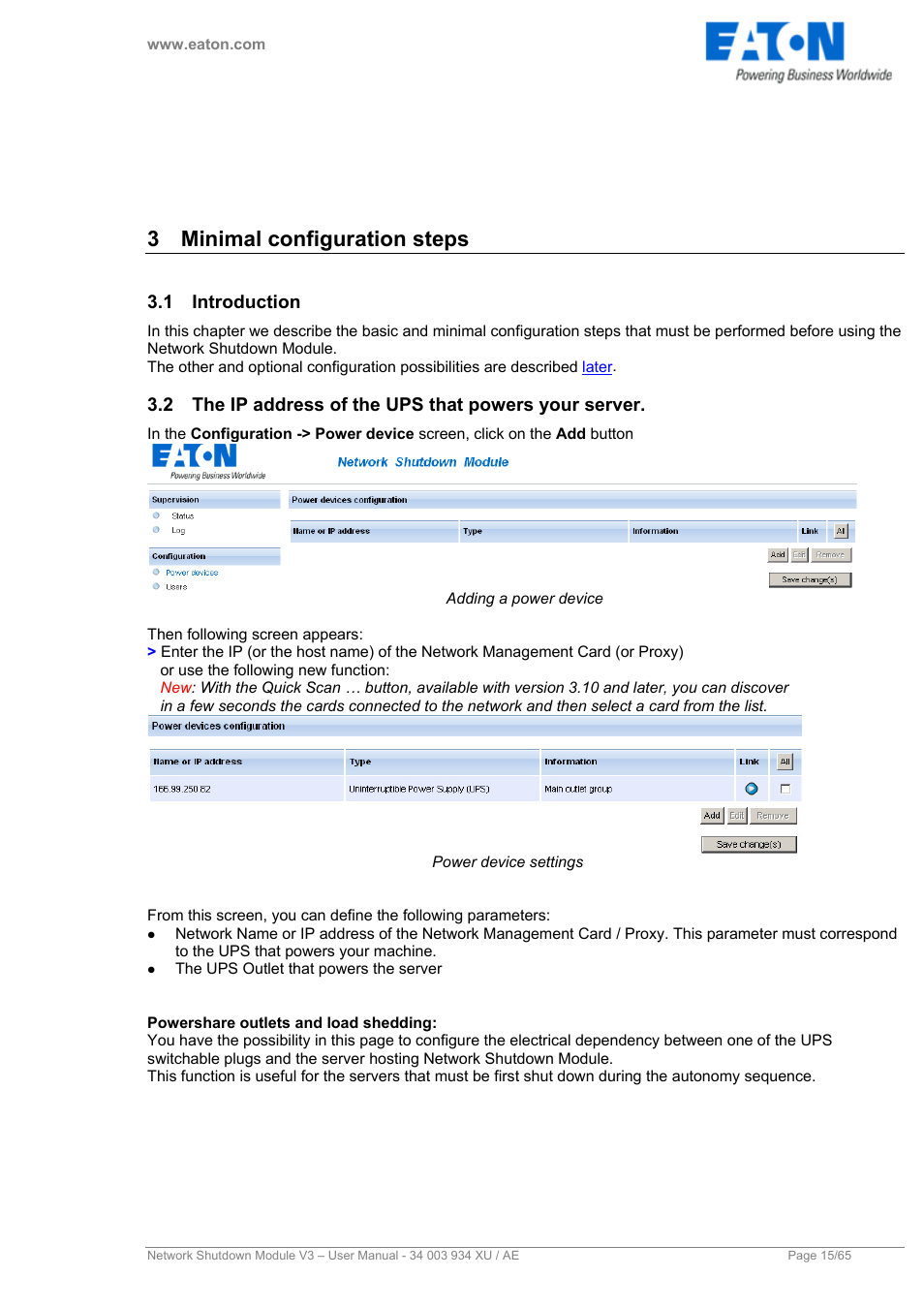 3 minimal configuration steps, 1 introduction, Minimal configuration steps | Introduction, The ip address of the ups that powers your server | Eaton Electrical V3 User Manual | Page 16 / 65