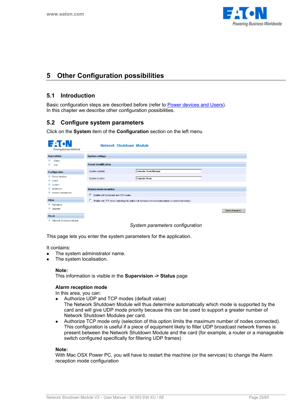 5 other configuration possibilities, 1 introduction, 2 configure system parameters | Other configuration possibilities, Introduction, Configure system parameters, Customize the network, Shutdown module, And for e, K the | Eaton Electrical V3 User Manual | Page 26 / 65
