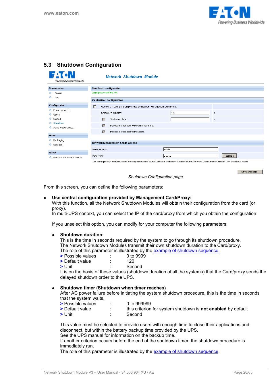 3 shutdown configuration, Shutdown configuration | Eaton Electrical V3 User Manual | Page 27 / 65