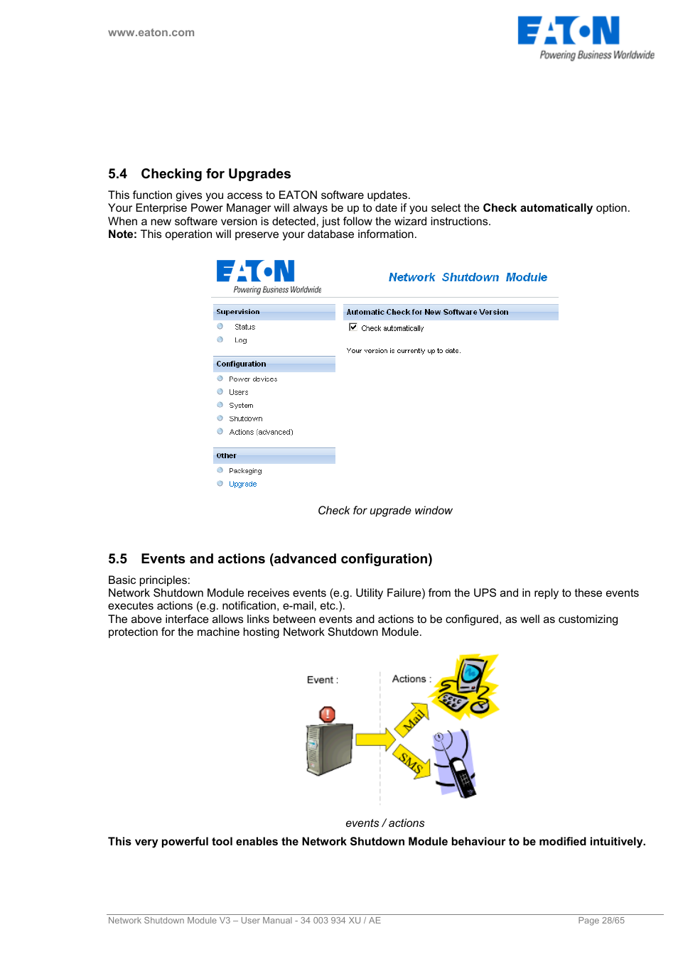 4 checking for upgrades, 5 events and actions (advanced configuration), Checking for upgrades | Events and actions (advanced configuration) | Eaton Electrical V3 User Manual | Page 29 / 65