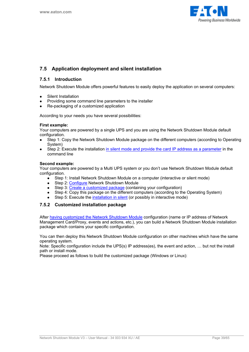 5 application deployment and silent installation, 1 introduction, 2 customized installation package | Application deployment and silent installation, Introduction, Customized installation package | Eaton Electrical V3 User Manual | Page 40 / 65