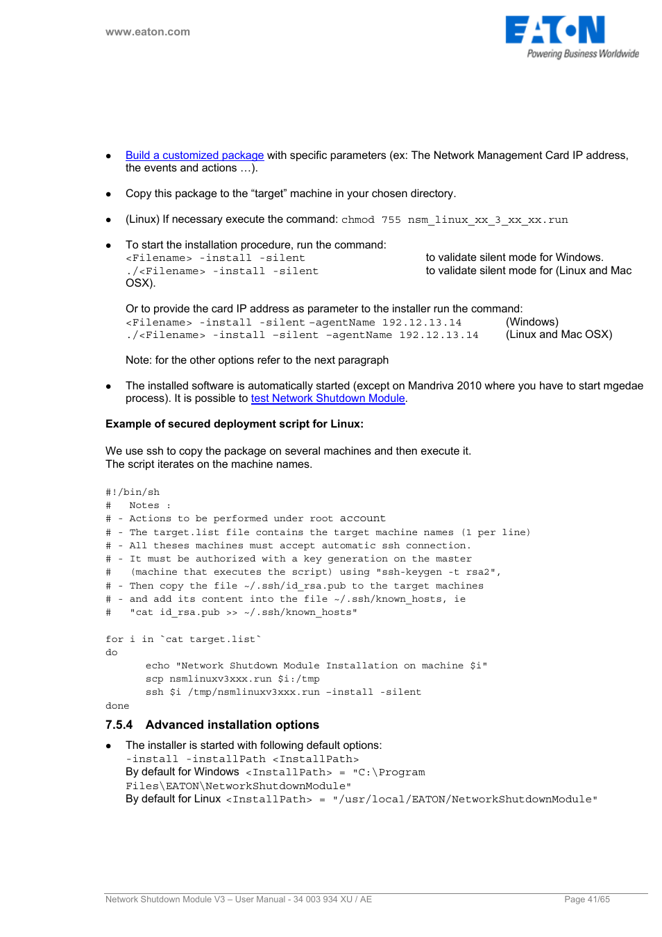 4 advanced installation options, Advanced installation options | Eaton Electrical V3 User Manual | Page 42 / 65