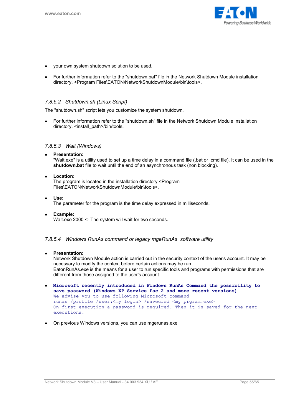 2 shutdown.sh (linux script), 3 wait (windows), Shutdown.sh (linux script) | Wait (windows), Wait | Eaton Electrical V3 User Manual | Page 56 / 65