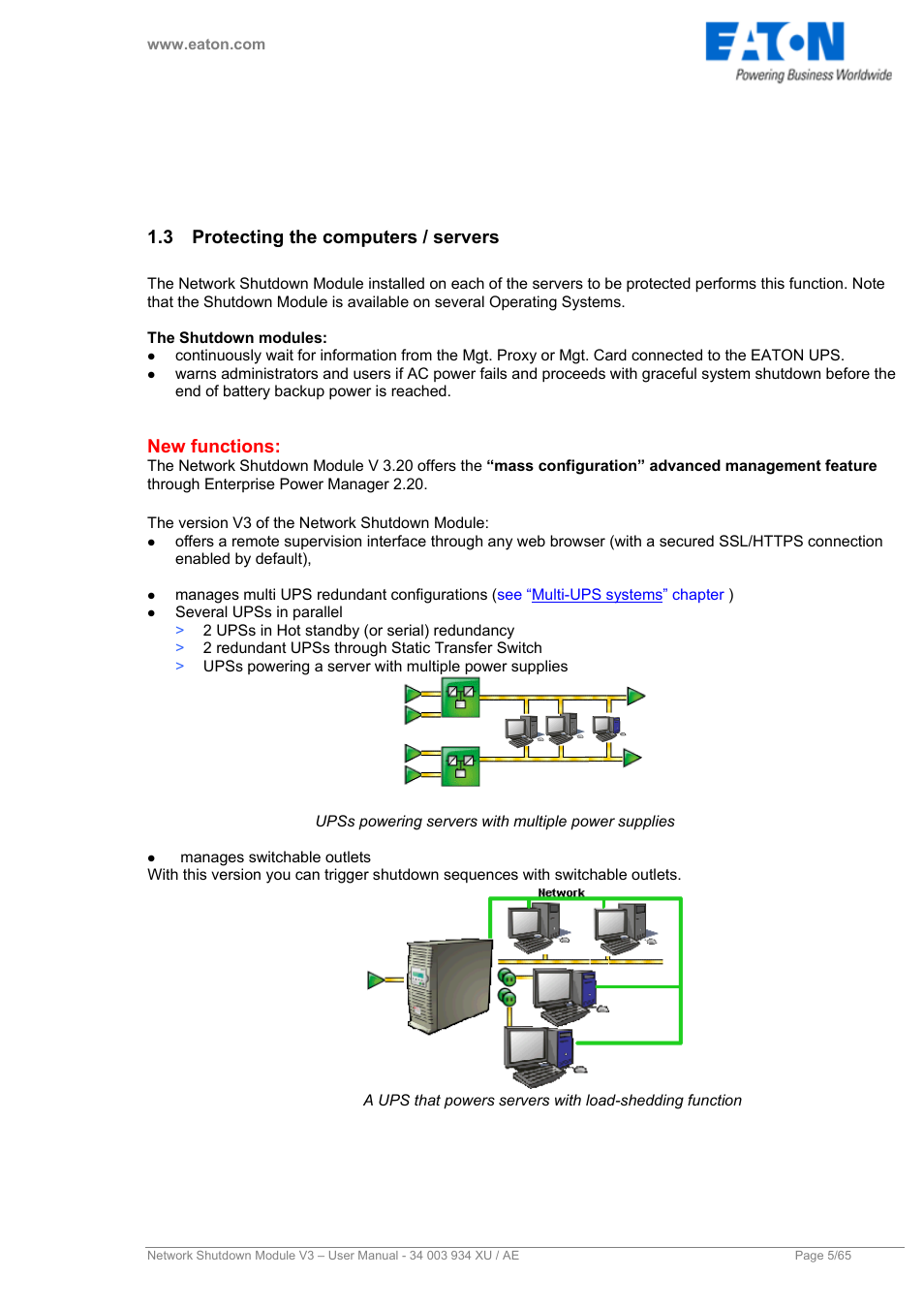 3 protecting the computers / servers, Protecting the computers / servers, New functions | Eaton Electrical V3 User Manual | Page 6 / 65