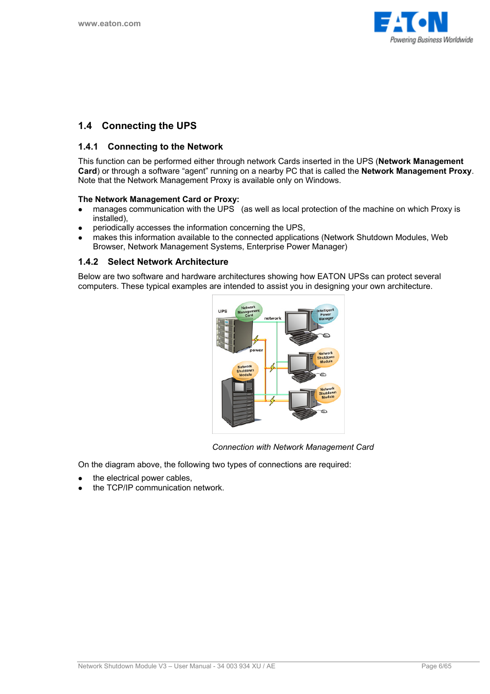 4 connecting the ups, 1 connecting to the network, 2 select network architecture | Connecting the ups, Connecting to the network, Select network architecture | Eaton Electrical V3 User Manual | Page 7 / 65