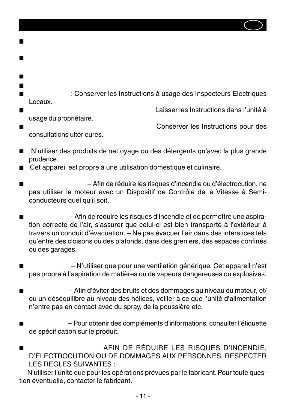 Lire et conserver les instructions, Français | Elitair ZN-36 User Manual | Page 11 / 32