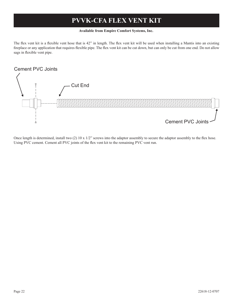 Pvvk-cfa flex vent kit | Elitegroup MANTIS PV-28SV55-(CN User Manual | Page 22 / 56
