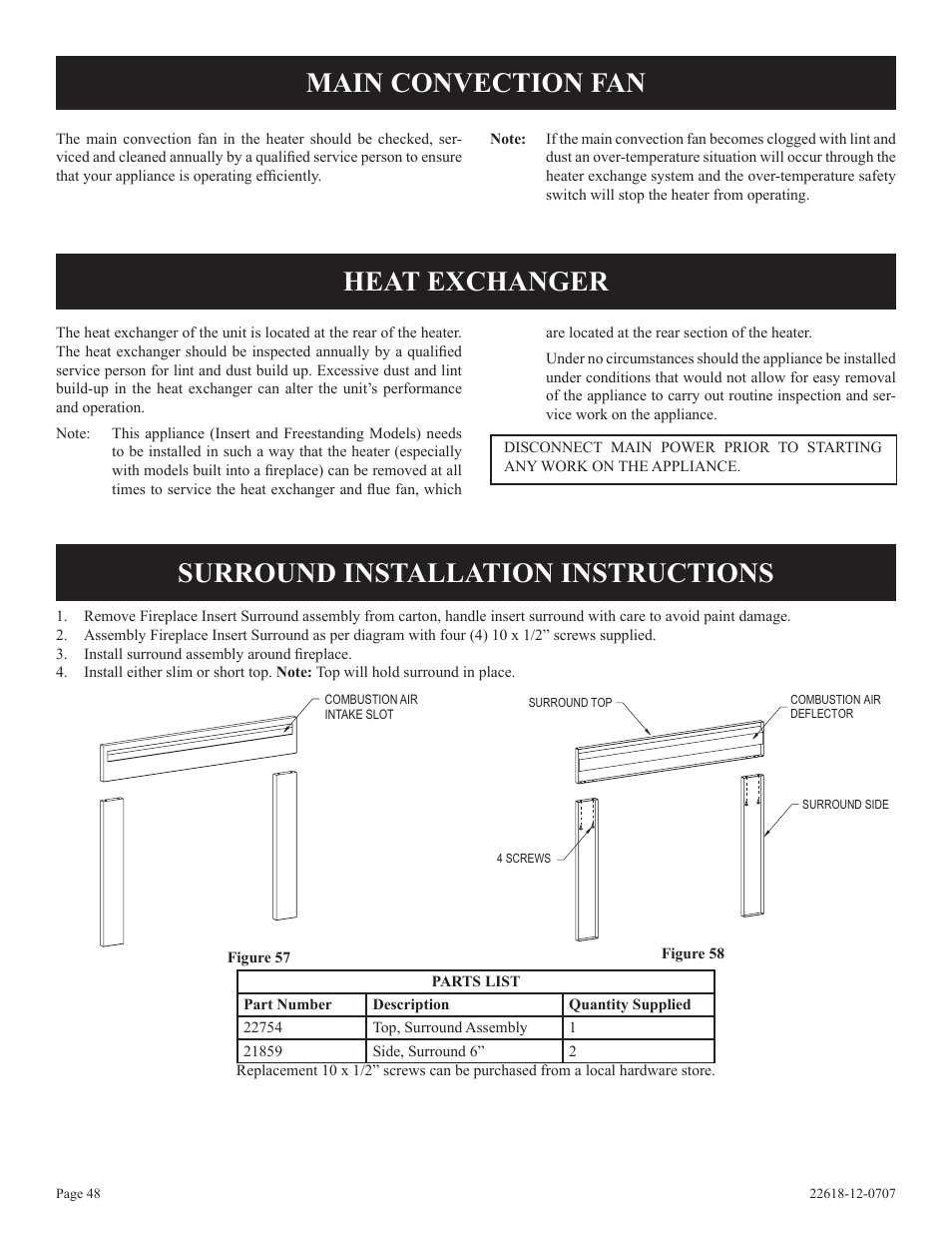 Main convection fan, Heat exchanger, Surround installation instructions | Elitegroup MANTIS PV-28SV55-(CN User Manual | Page 48 / 56
