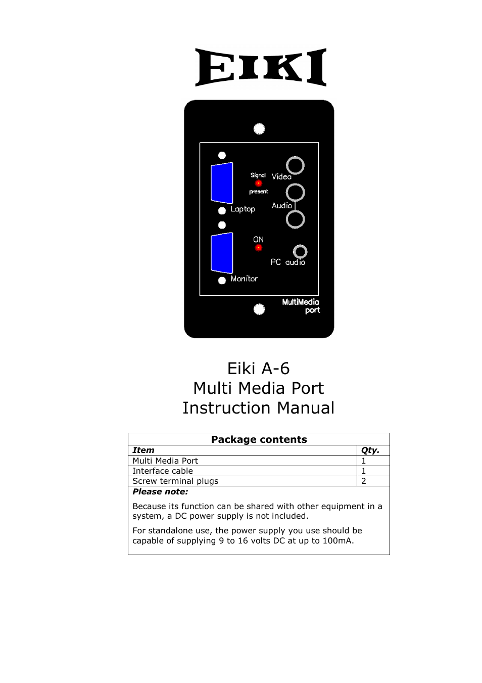 Eiki Multimedia Port A-6 User Manual | 8 pages