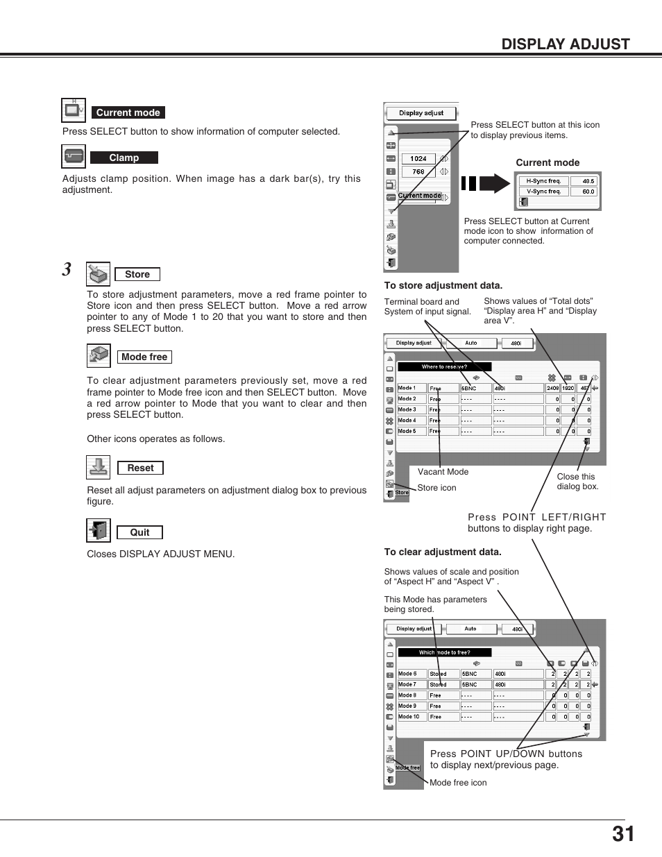 Display adjust | Eiki LC-HDT10 User Manual | Page 31 / 52