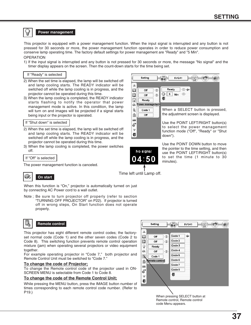 Setting | Eiki LC-HDT10 User Manual | Page 37 / 52