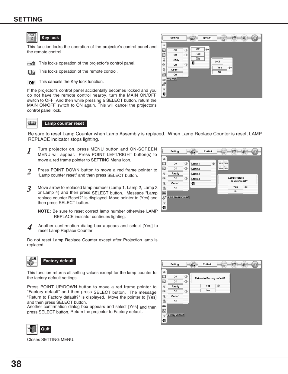Setting | Eiki LC-HDT10 User Manual | Page 38 / 52