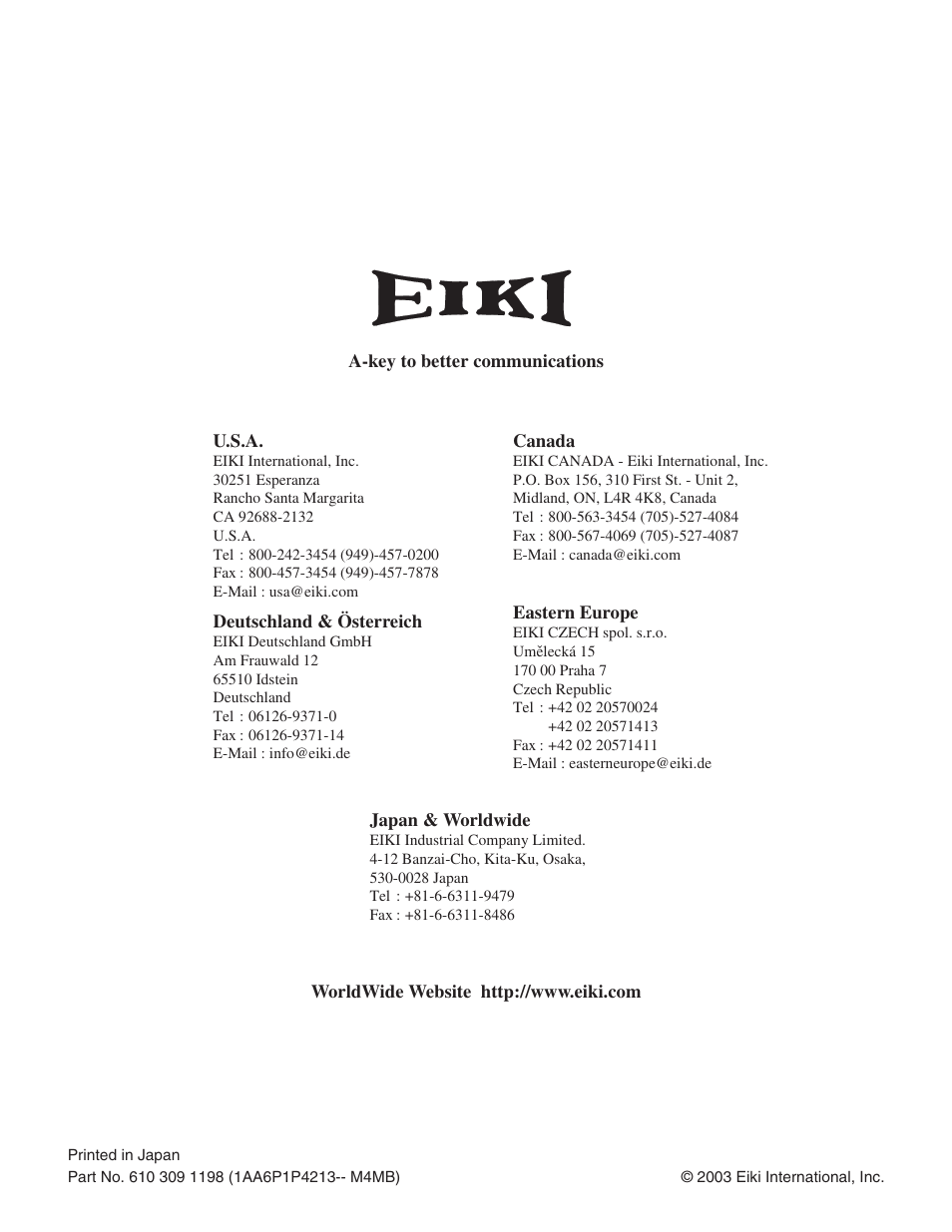 Eiki LC-HDT10 User Manual | Page 52 / 52