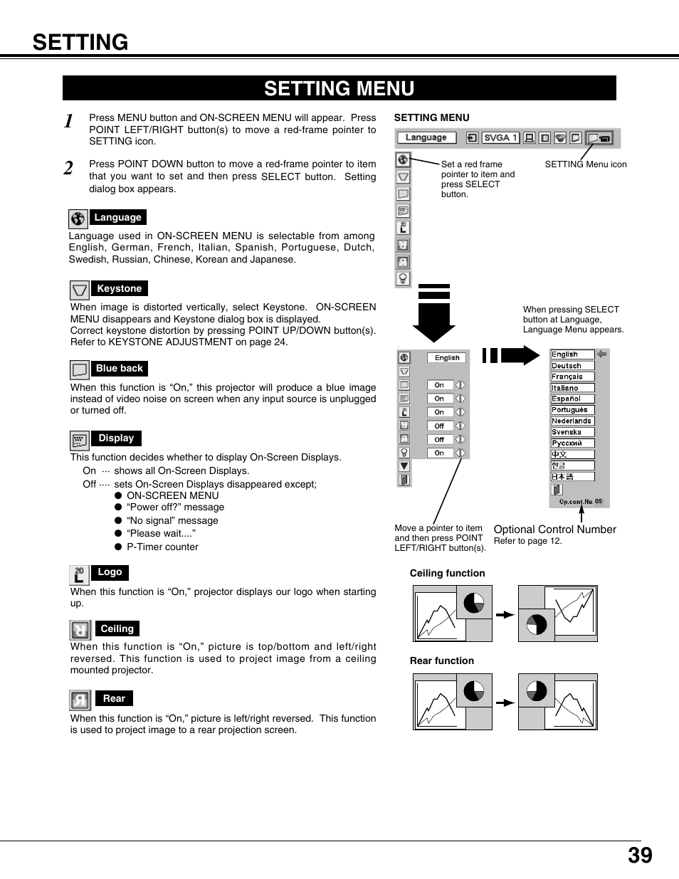 Setting, Setting menu, 39 setting | Eiki LC-XT9 User Manual | Page 39 / 64