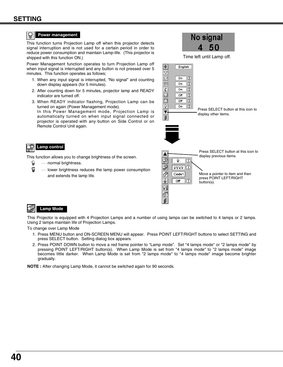 Setting | Eiki LC-XT9 User Manual | Page 40 / 64