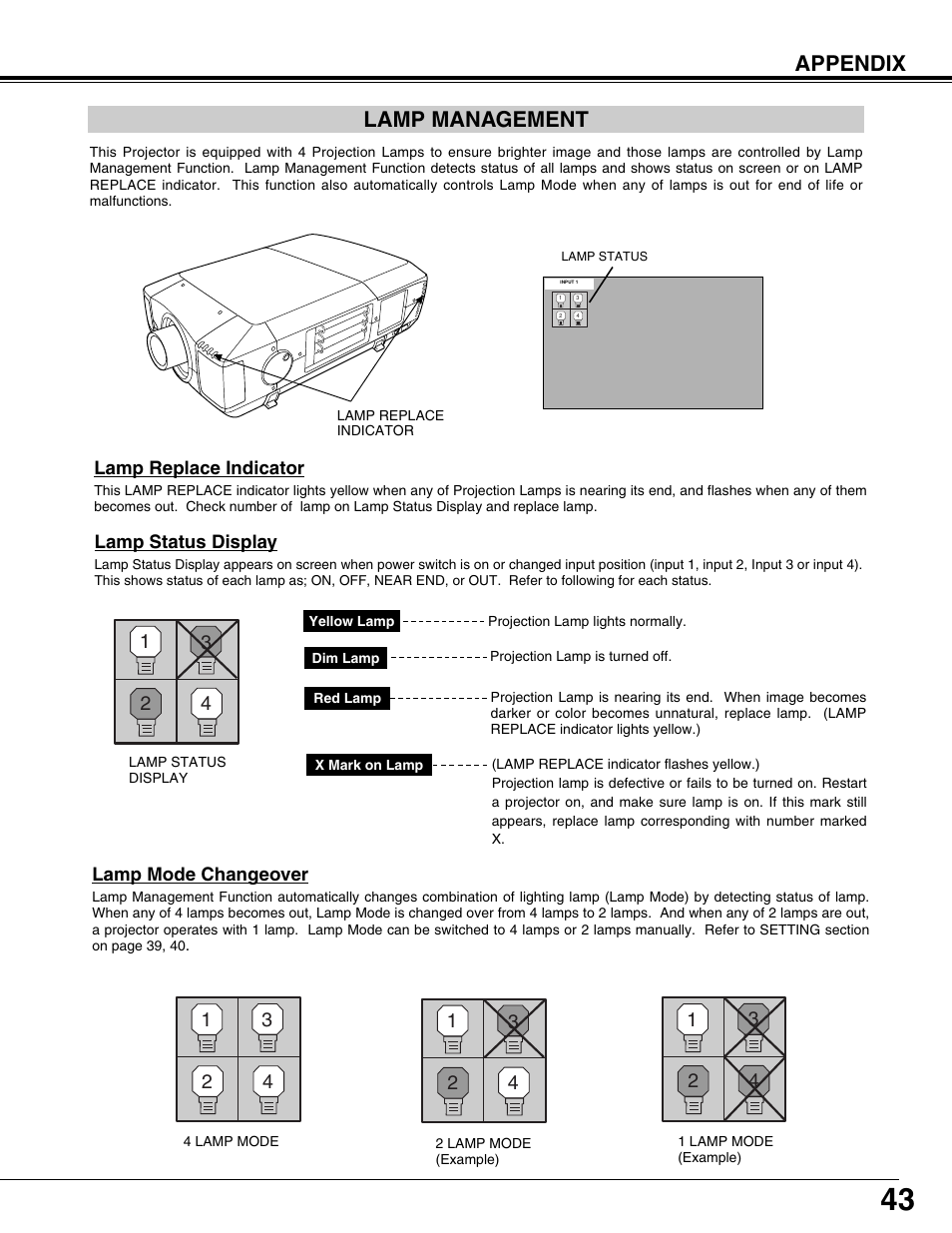 Lamp management, Appendix lamp management | Eiki LC-XT9 User Manual | Page 43 / 64