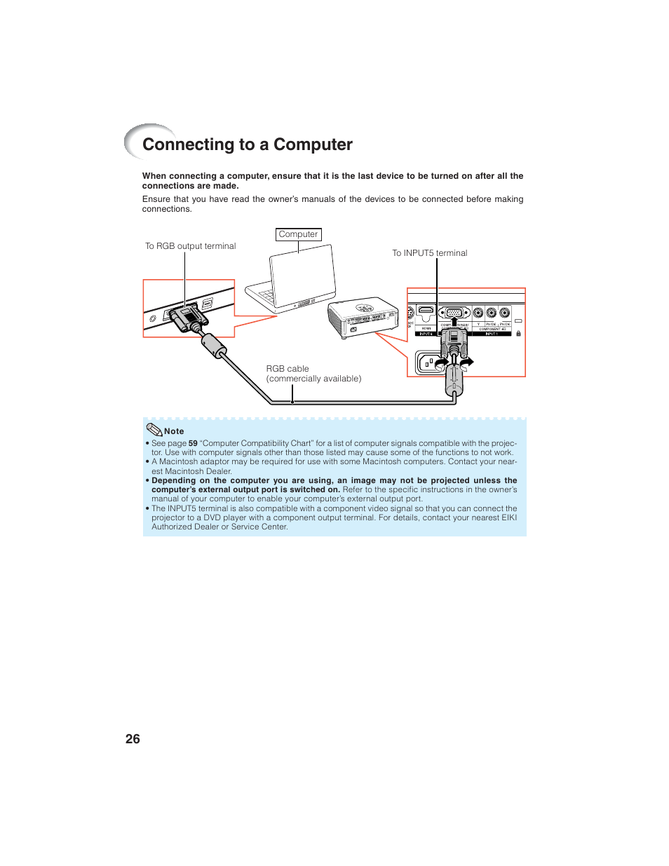 Connecting to a computer | Eiki EIP-1600T User Manual | Page 30 / 69