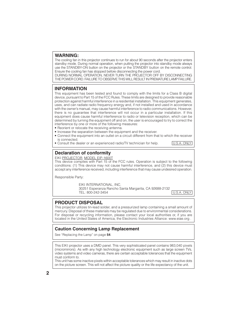 Eiki EIP-1600T User Manual | Page 6 / 69