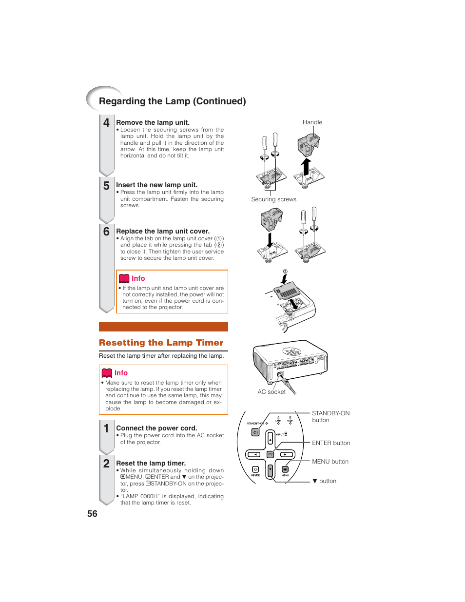 Regarding the lamp (continued), Resetting the lamp timer | Eiki EIP-1600T User Manual | Page 60 / 69
