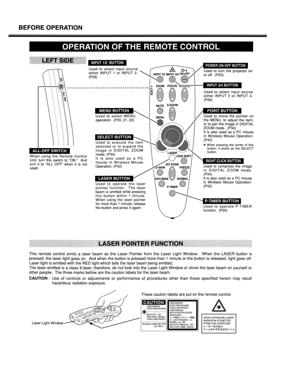 Operation of the remote control, Operating range, Lc-xt1 | Eiki LC-XT1 User Manual | Page 18 / 51