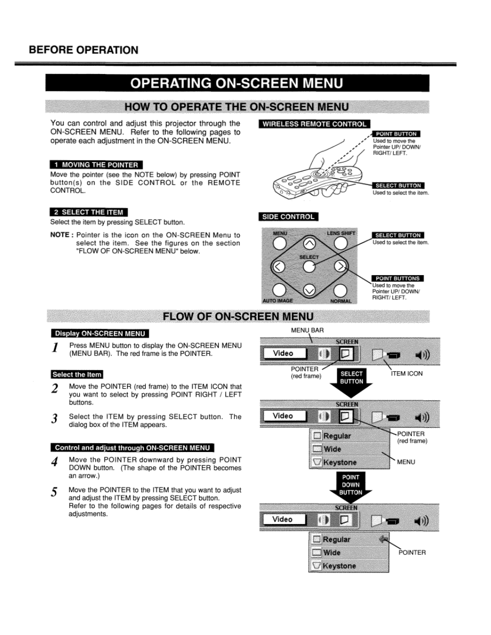 Operating on-screen menu, How to operate the on-screen menu, Flow of on-screen menu | Lc-xt1 | Eiki LC-XT1 User Manual | Page 20 / 51