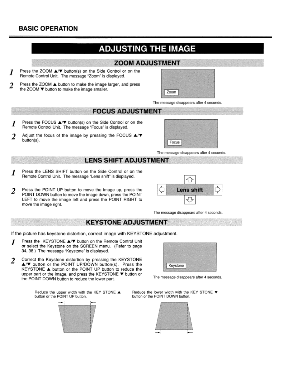 Adjusting the image, Zoom adjustment, Focus adjustment | Lens shift adjustment, Lc-xt1 | Eiki LC-XT1 User Manual | Page 24 / 51