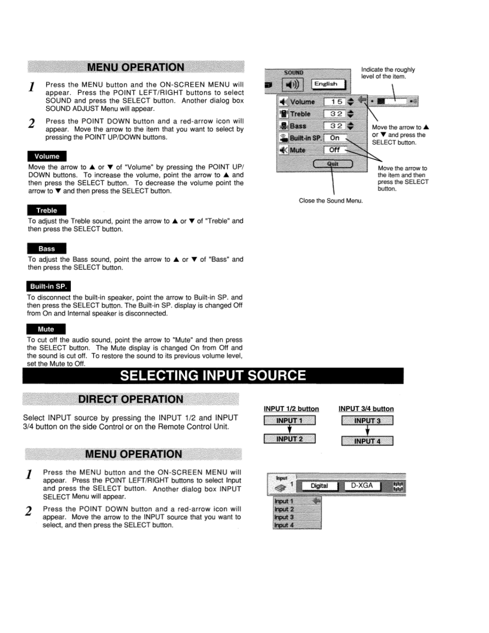 Menu operation, Selecting input source, Direct operation | Lc-xt1 | Eiki LC-XT1 User Manual | Page 26 / 51