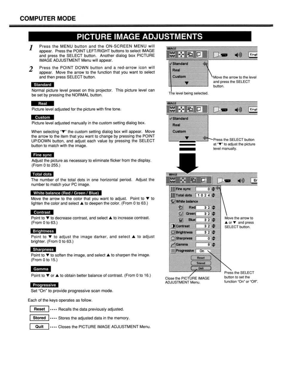 Picture image adjustment, Lc-xt1 | Eiki LC-XT1 User Manual | Page 32 / 51