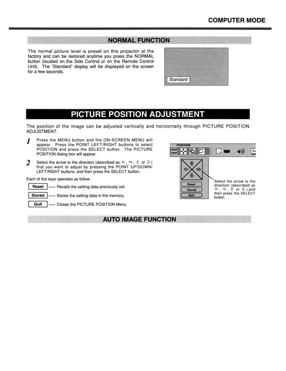 Normal function, Picture position adjustment, Auto image function | Lc-xt1 | Eiki LC-XT1 User Manual | Page 33 / 51