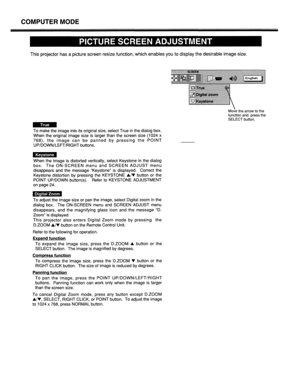 Picture screen adjustment, Lc-xt1 | Eiki LC-XT1 User Manual | Page 34 / 51