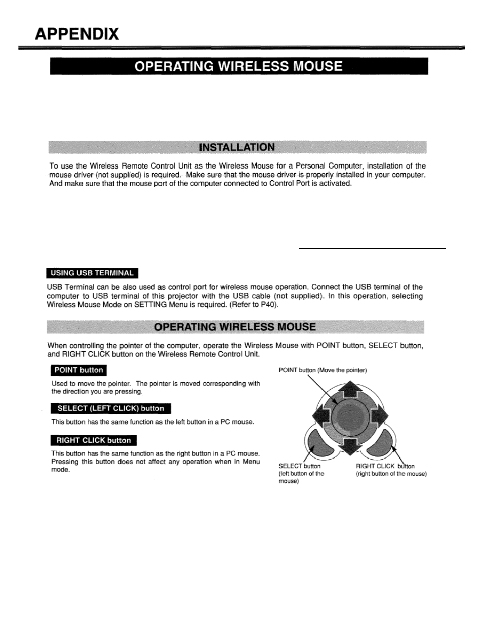 Appendix, Operating wireless mouse, Lc-xt1 | Eiki LC-XT1 User Manual | Page 42 / 51