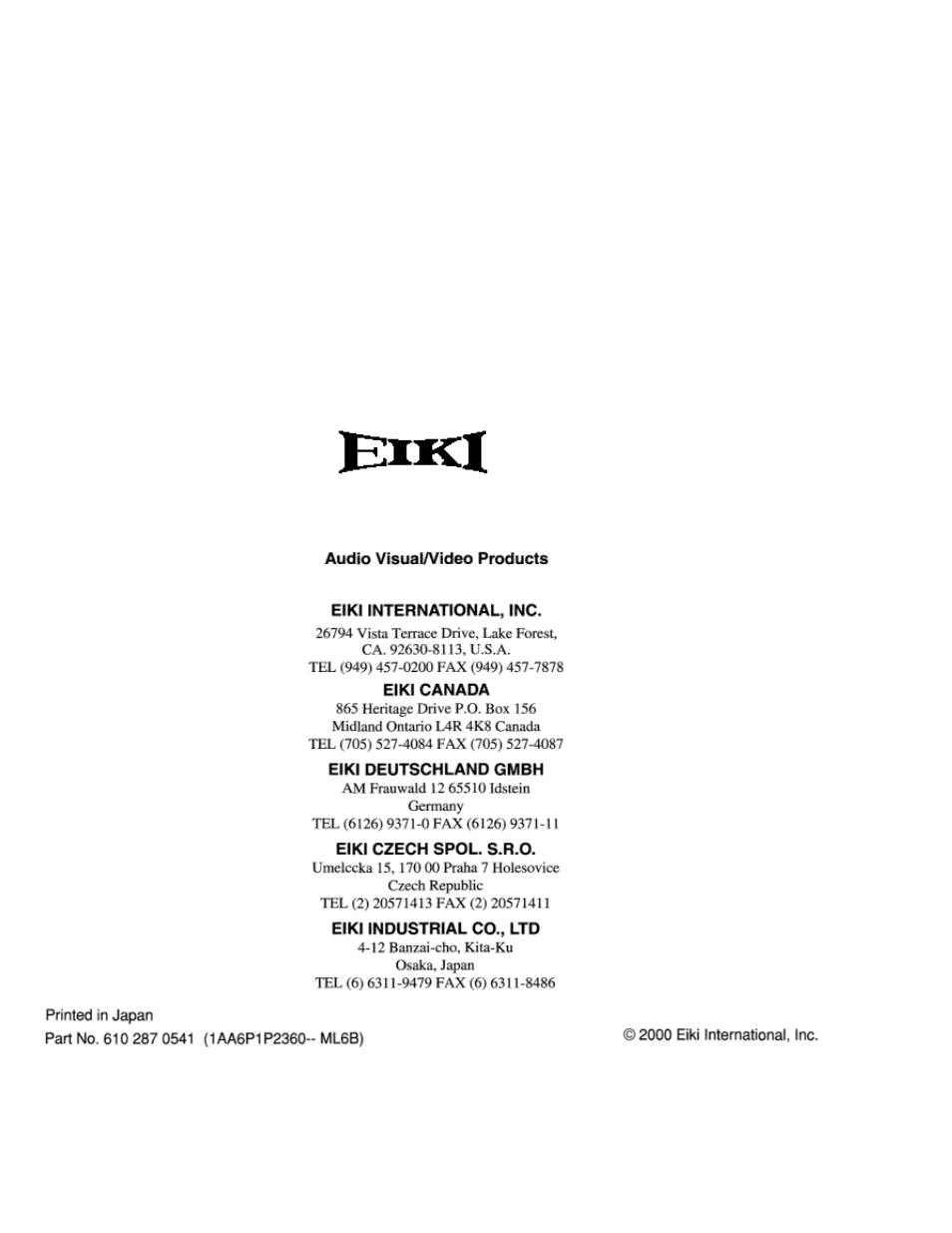 Lc-xt1 | Eiki LC-XT1 User Manual | Page 51 / 51