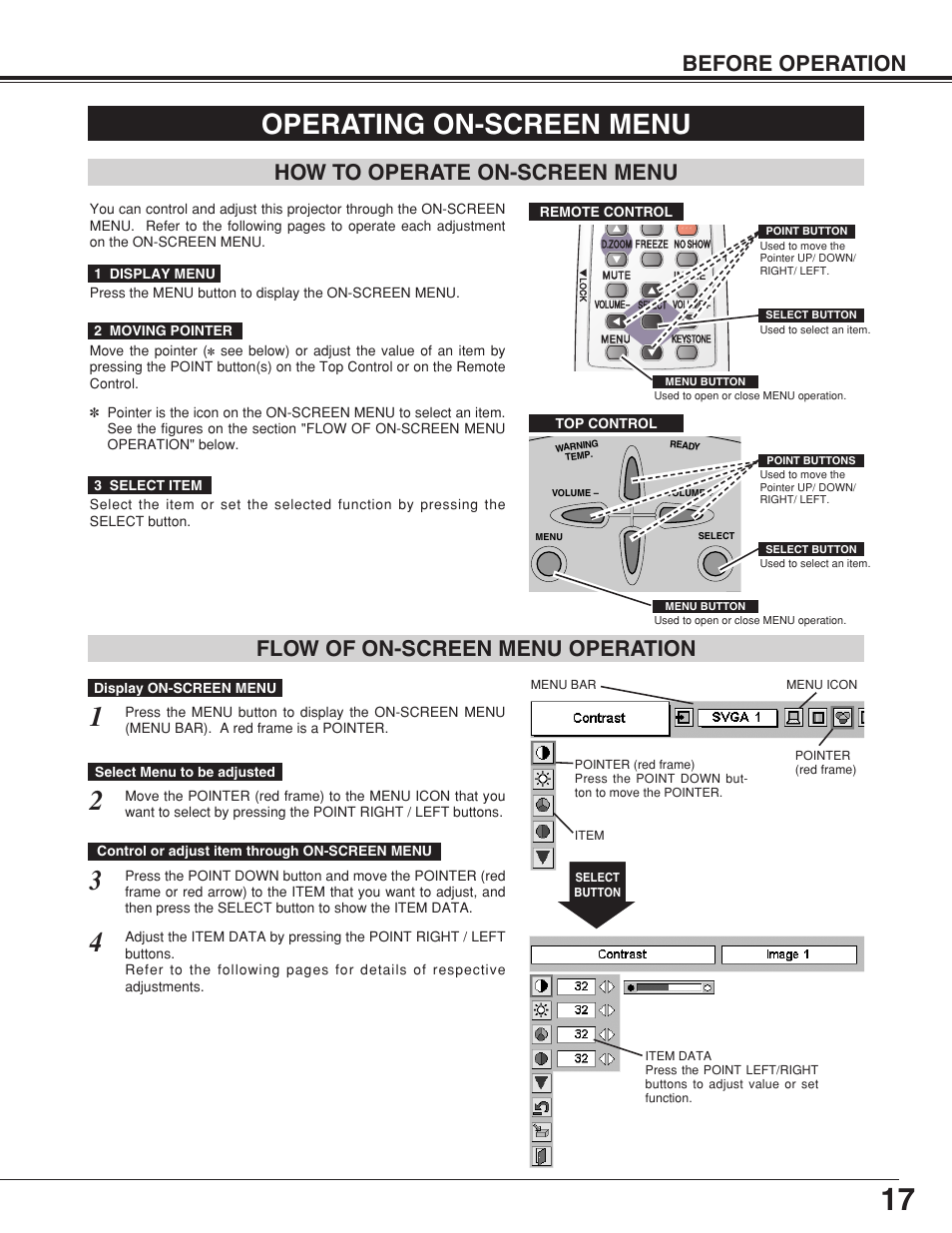 Operating on-screen menu | Eiki LC-XB10 User Manual | Page 17 / 48