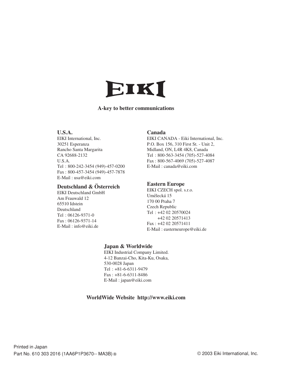 Eiki LC-XB10 User Manual | Page 48 / 48