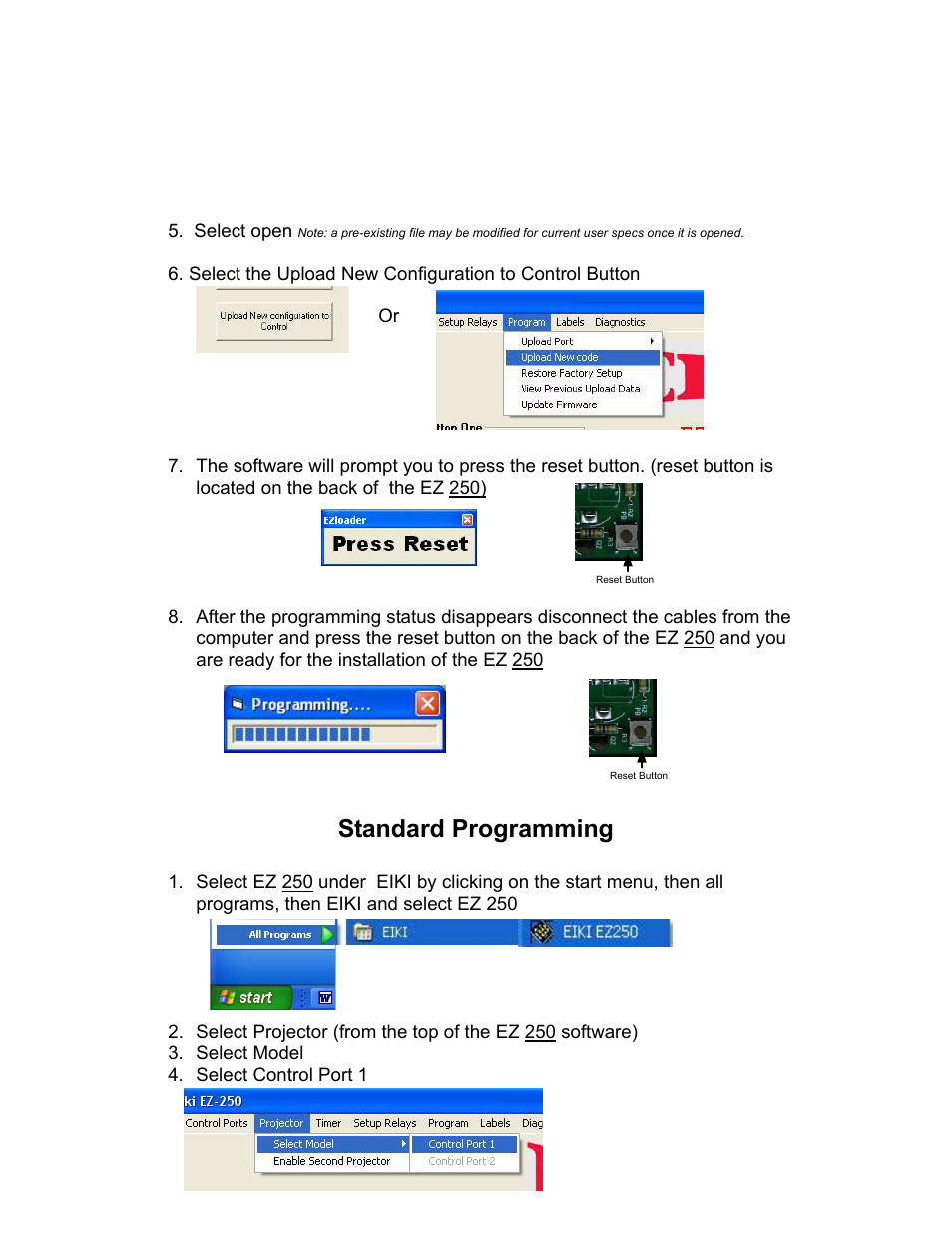 Standard programming | Eiki EZ 250 User Manual | Page 12 / 30