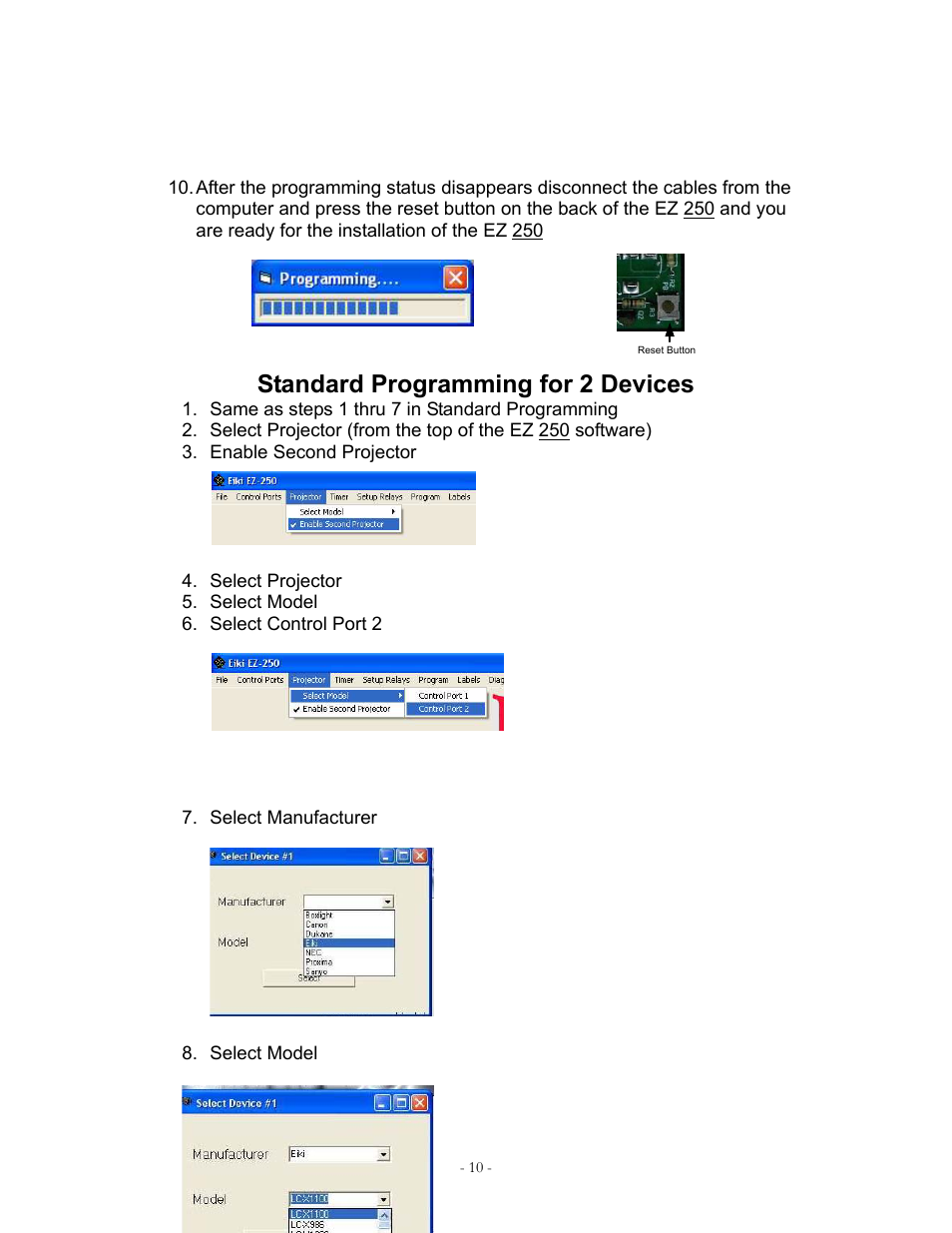 Standard programming for 2 devices | Eiki EZ 250 User Manual | Page 14 / 30
