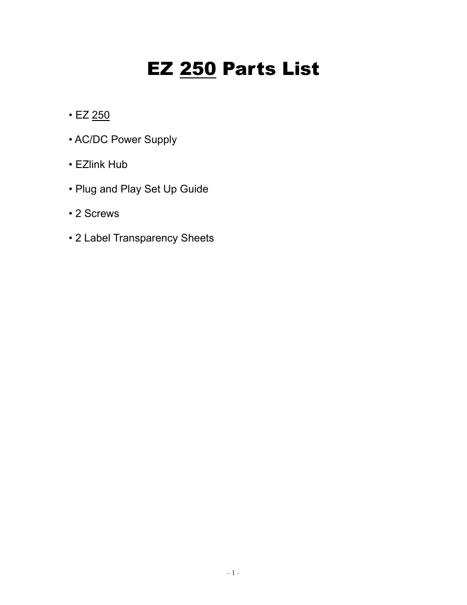 Ez 250 parts list | Eiki EZ 250 User Manual | Page 5 / 30