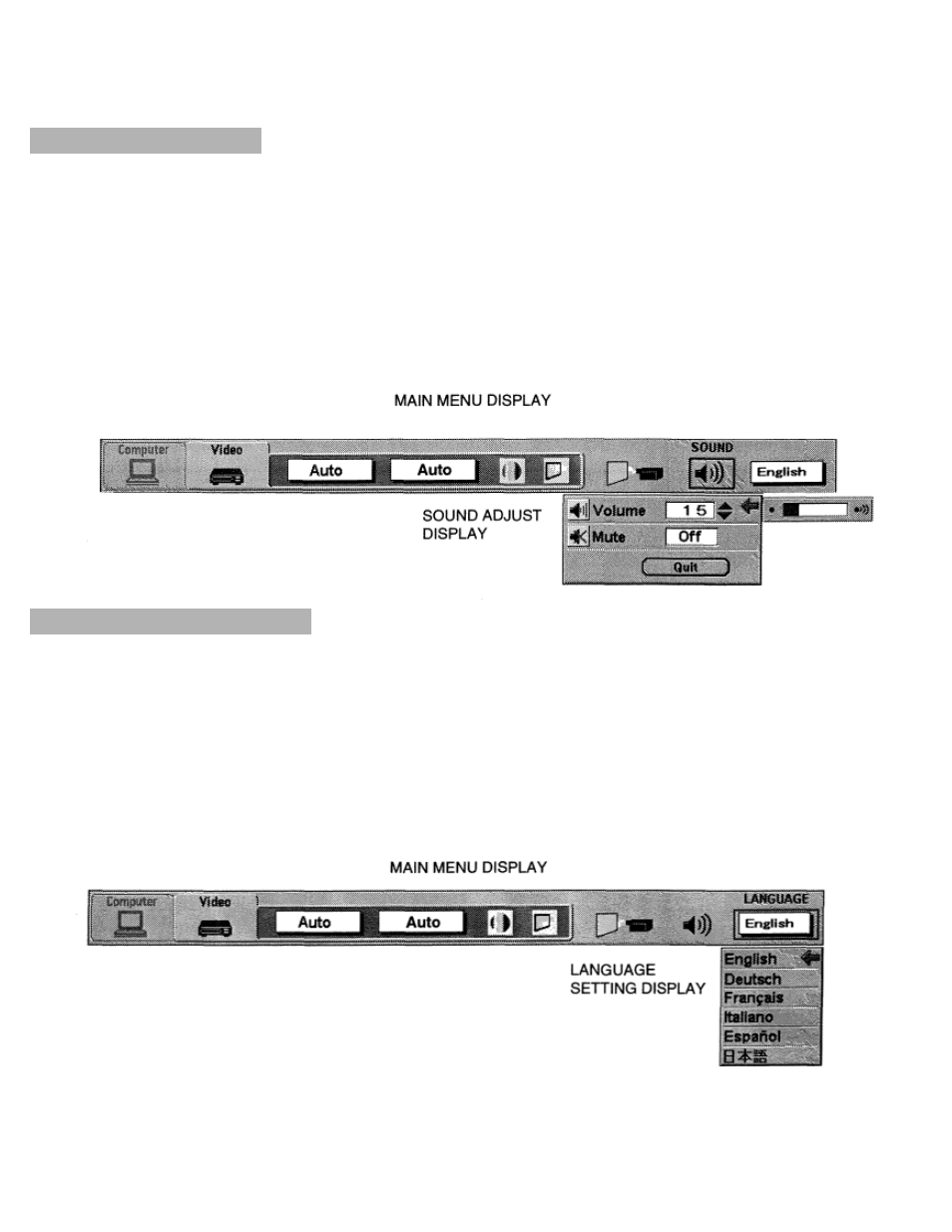 Sound adjustment, Language adjustment | Eiki LC-X990 User Manual | Page 31 / 54